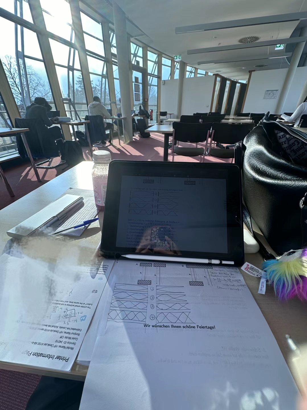 Review in the library and cafes